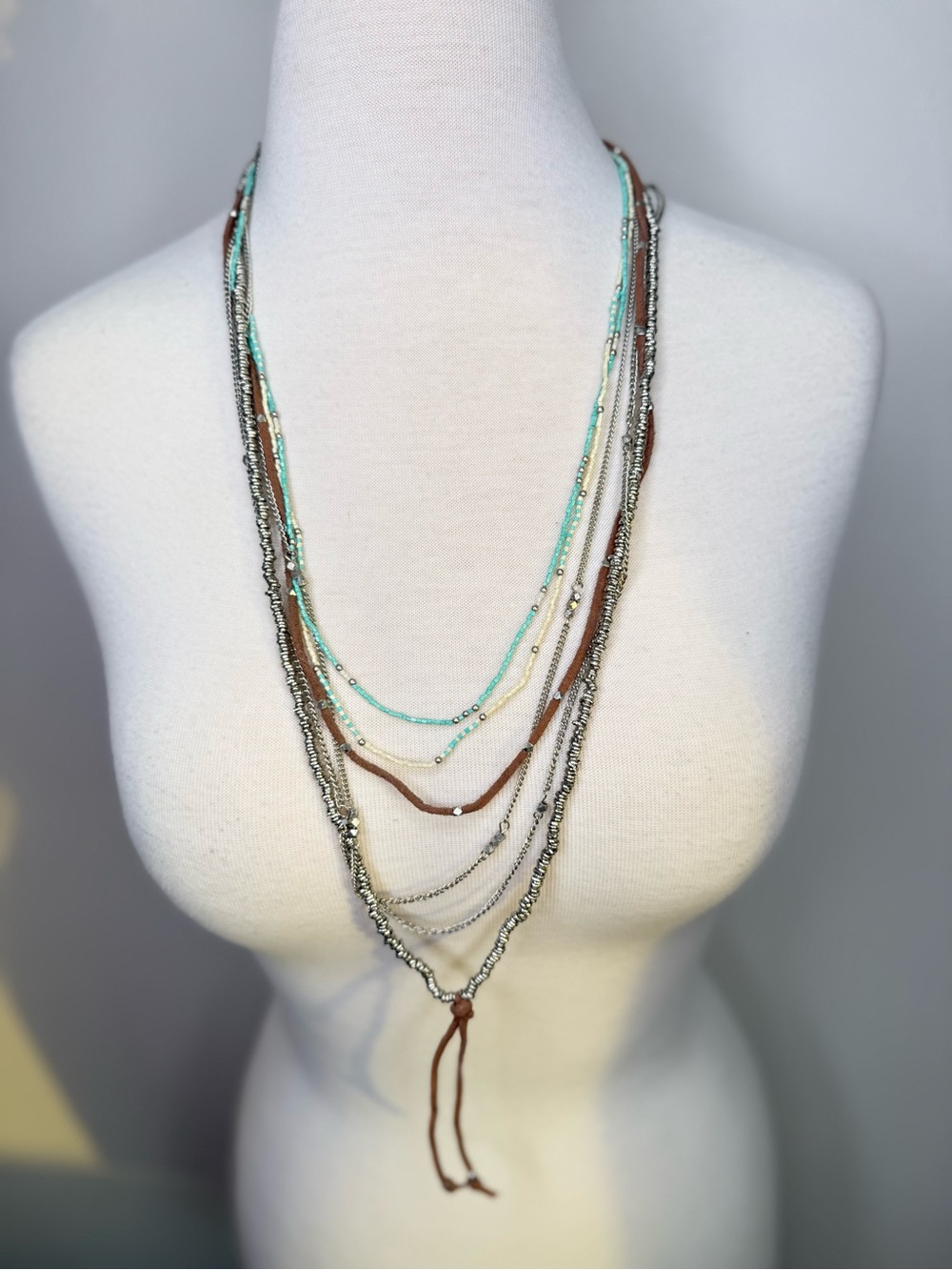 Noonday Collection Necklace Layered boho multi-strand statement Turquoise Brown